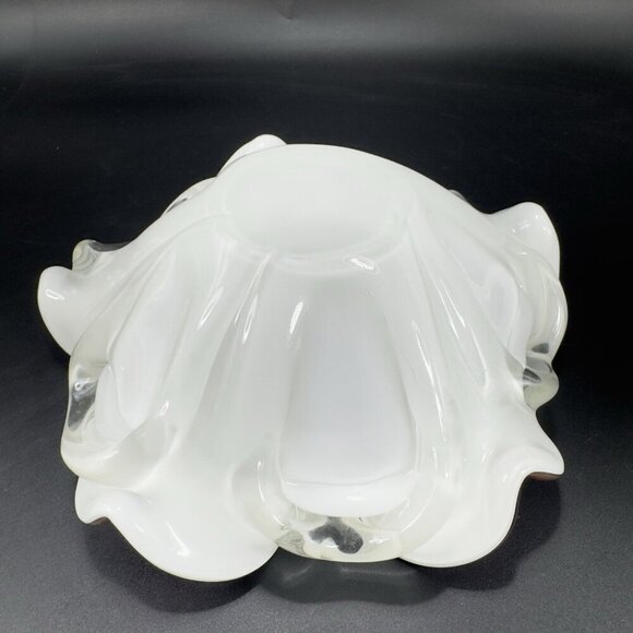 Venetian Murano Glass Folded Edges Ashtray Dish Bowl White Magenta Center Italy - Picture 14 of 16